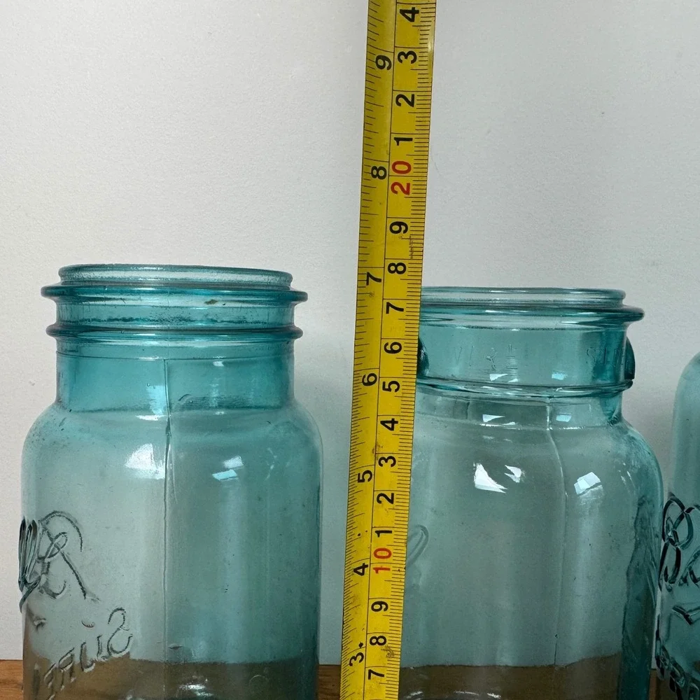 Set of 4 Antique Vintage 1900-1923 Aqua‎ Blue Ball Mason Jars Quart
